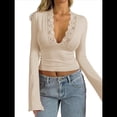 thumbnail image 2 of Blusas de Encaje con Cuello en V y Larga para Salir para Mujer Caqui L, 2 of 8