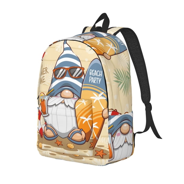 Disketp Hello Summer Cute Gnome print Canvas Backpack Lightweight Travel Daypack Student Rucksack Laptop Backpack-Medium