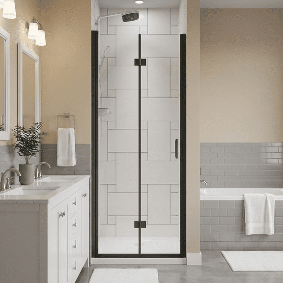 36-37.2"W x 72"H Bifold Frameless Shower Door, 1/4 Inch (6mm) Clear Tempered Glass, Black Finish