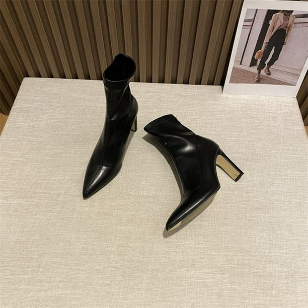 Zapatos de vestir de tacón alto de otoño, botines desnudos con punta estrecha, botines de moda de tacón fino, zapatos de tacón Retro para mujer, Botas, blanco, negro, marrón35 Gao Jinjia LED