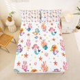 thumbnail image 4 of Manfei Kawaii Mermaid Princess Queen Sheets, Dreamy Sea Coral Queen Sheet Sets, White Pink, 4-Piece, 1 Flat Sheet, 1 Fitted Sheet and 2 Pillowcases, 4 of 6