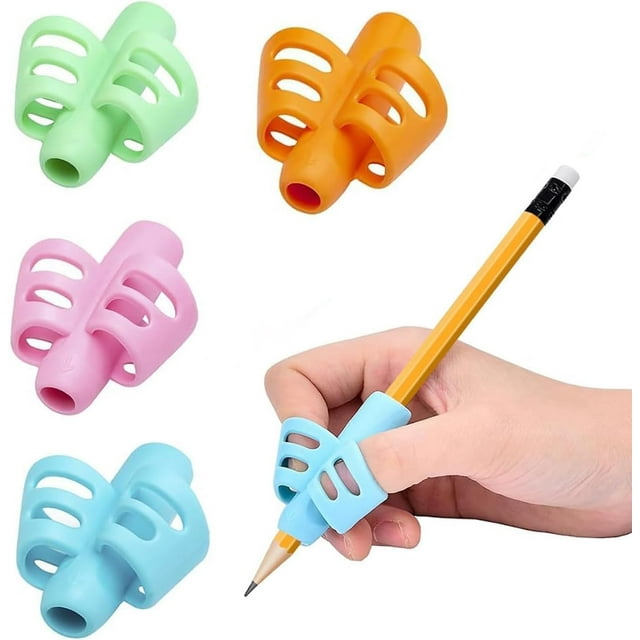 4 Pcs Pencil Grips Handwriting,Posture Correction Tool,Aid Grip Posture Correction Tool,Hollow Ventilation Pen Grip for Lefties or Righties,4 Color