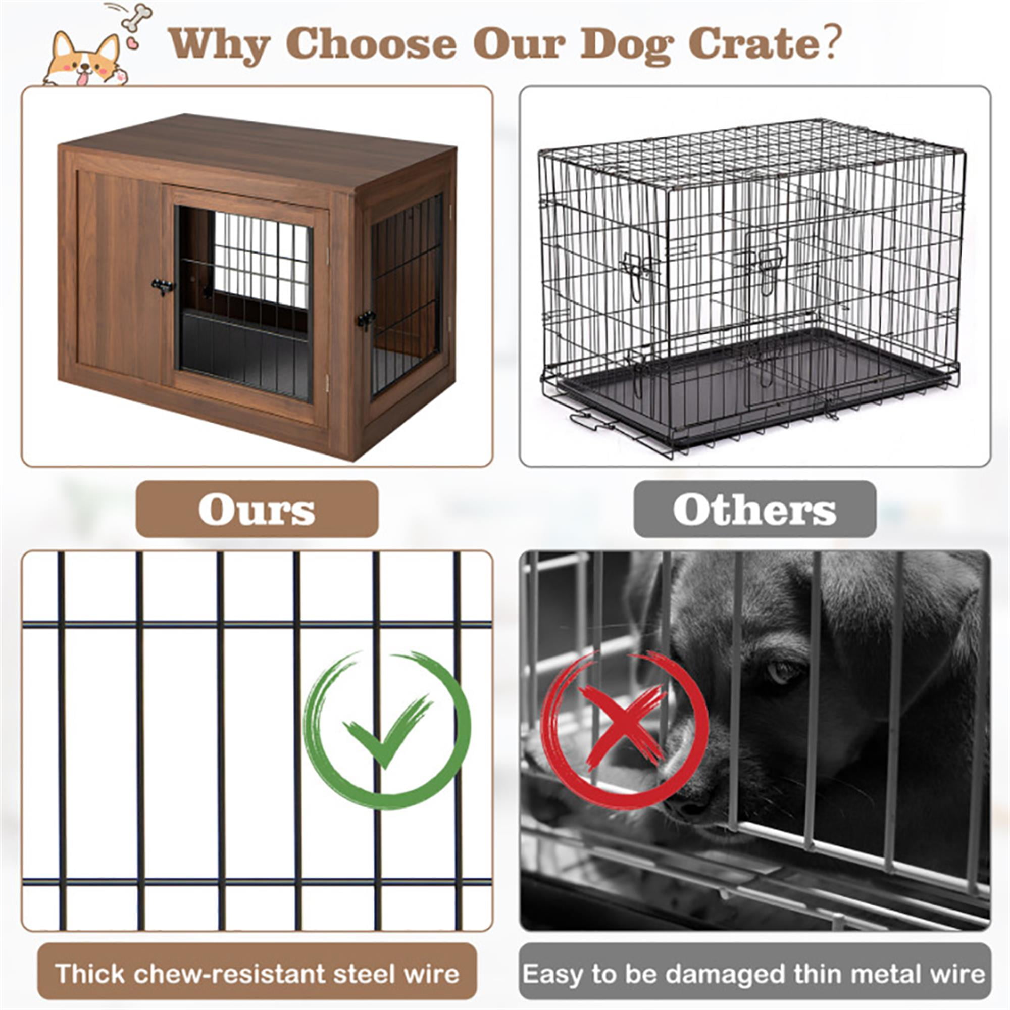 Kadyn 36" Wood Dog Crate Furniture with Door Lock and Cushion, Indoor Decorative Double Doors Dog Cage for Small Dogs, Brown