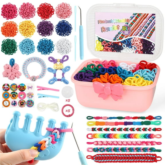 Hot Bee Bracelet Making Kit for Girls 6-12, 1200  Colorful Rubber Bands DIY Loom Weaving Set with Storage Box, Crochet Hook, Stickers & Accessories, Creative Craft Toy Gift for Kids