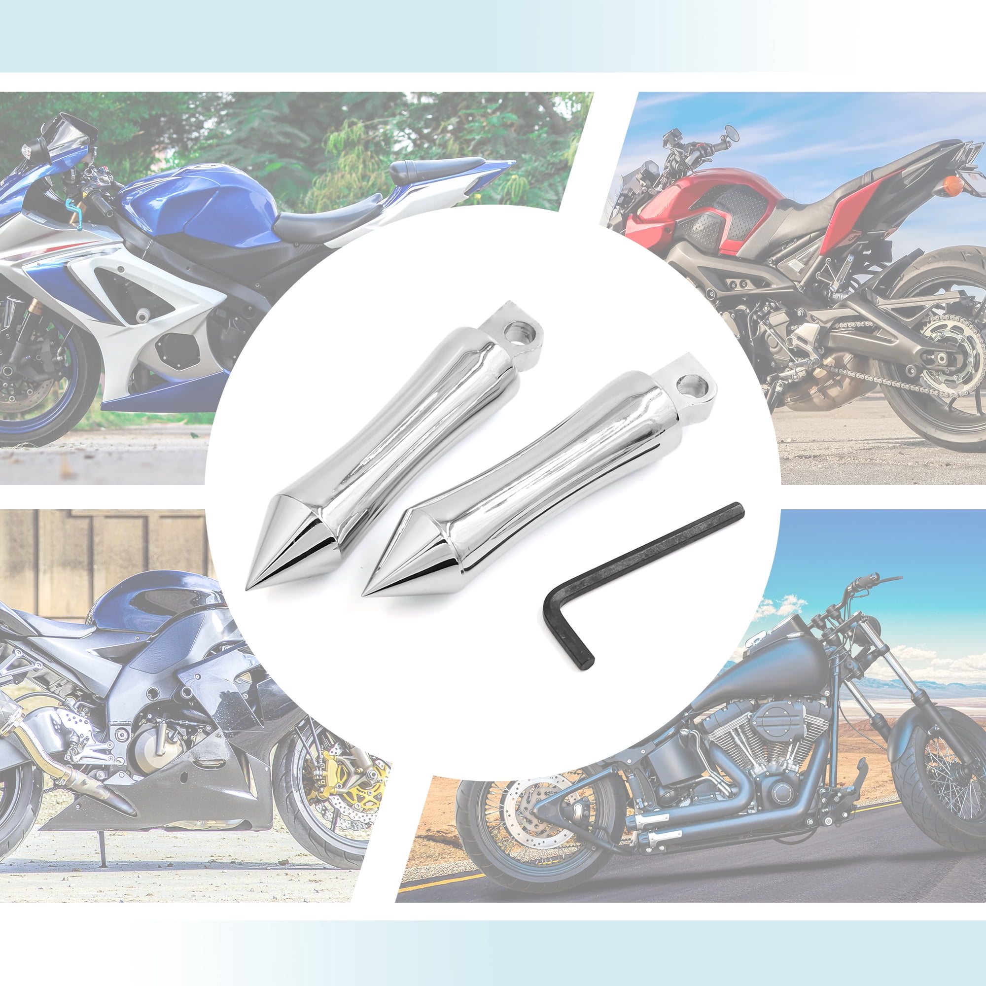 Unique Bargains 1 Pair 10.35mm Aluminum Alloy Motorcycle Rearsets Footpeg Silver Tone