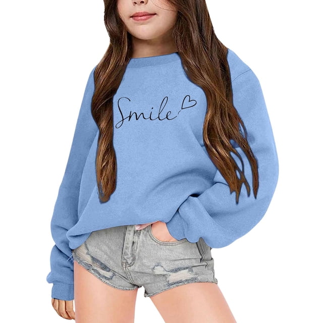 PMVFHDE Liquidation Chandail en Molleton pour Enfants Automne et Hiver à Manches Longues Mode Imprimé Col Rond Chandail à Capuchon pour Garçons et Filles Plus Chaud Chandail à Capuchon Manteau Chandails en Molleton Graphiques pour Filles, Bleu, 4-5 Ans
