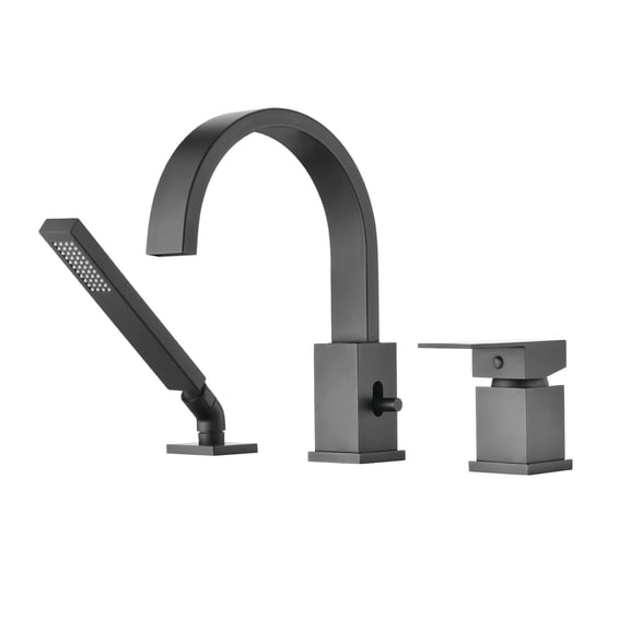 Matte Black Waterfall Bathtub Faucet Set - Roman Tub Filler with Hand Shower Five