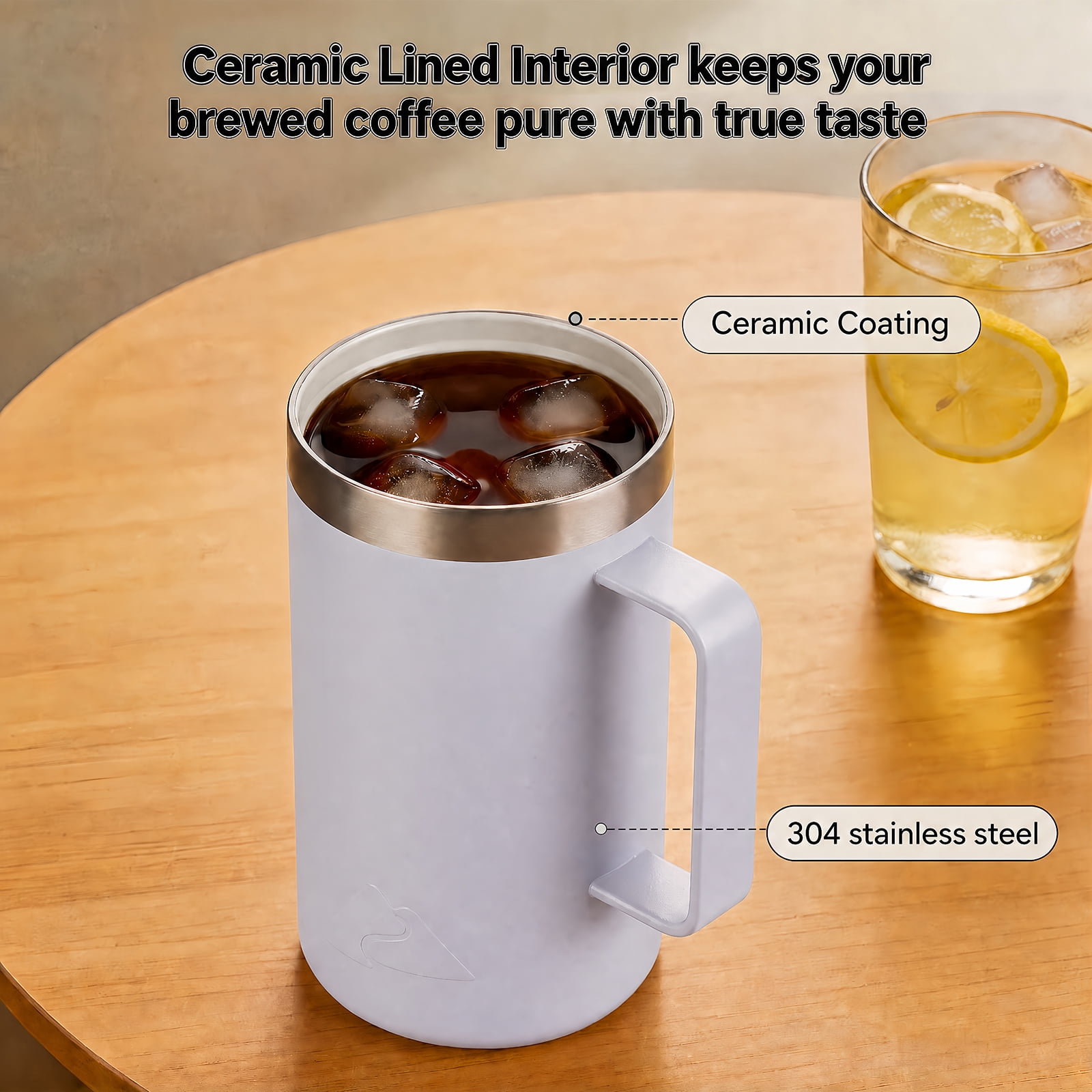 Ozark Trail 22oz Ceramic Lined Stainless Steel Insulated Coffee Mug with Magnetic Tritan Transparent Slider Lid, Purple