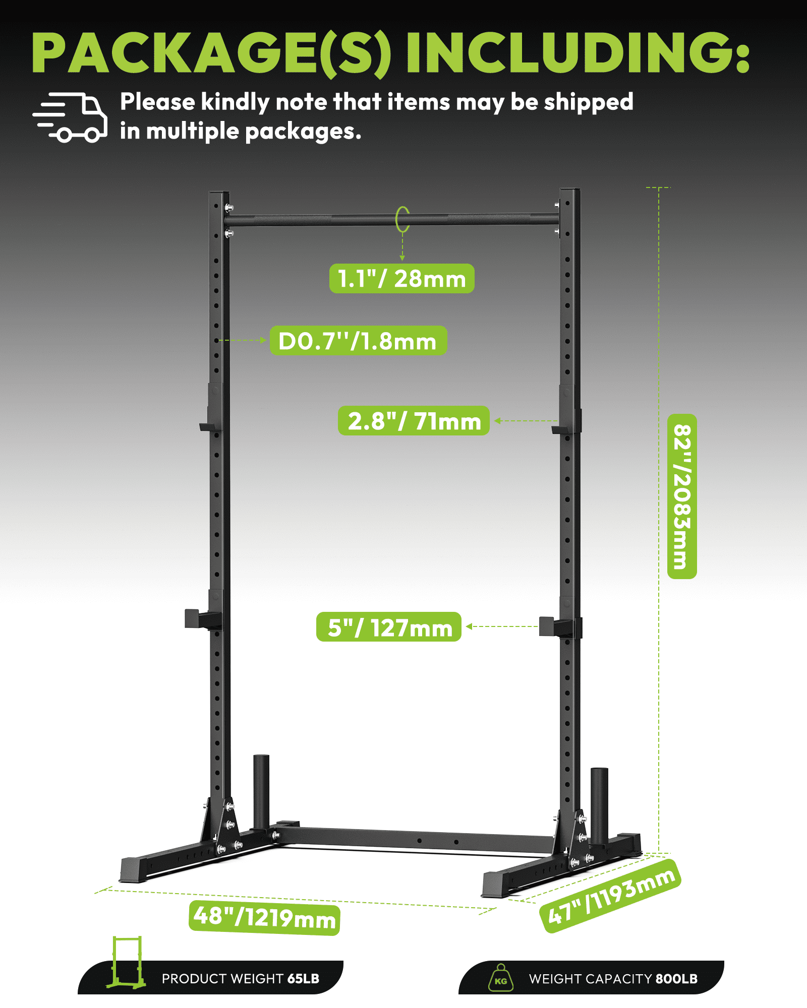 HANDBODE Power Cage with Pull Up Bar, Multi-Functional Squat Rack for Home Gym, Heavy Capacity Adjustable Power Rack Fit 6 FT, 7 FT Barbell, Weightlifting, Strength Training, Bench Press, Fitness