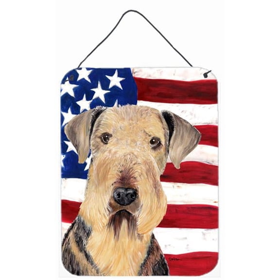 12 x 16 in. Usa American Flag With Airedale Aluminium Metal Wall Or Door Hanging Prints