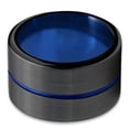 thumbnail image 2 of P. Manoukian Tungsten Wedding Band Ring 12mm for Men Women Black Blue Center Line Flat Pipe Cut Brushed Lifetime Guarantee Size 4, 2 of 4