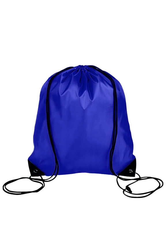 Polyester Drawstring Backpack Bags Sports Cinch Sack Gym String Bags with PU Reinforced Corners-Royal Blue