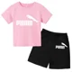 thumbnail image 4 of Conjunto de dos piezas de camiseta y pantalón corto de algodón con estampado informal de moda de verano para niños y niñas de 2 a 12 años, 4 of 5