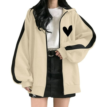 

Hwmodou Women s Casual Jackets Long Sleeve Hoodie Print Zip Hoodie Sweatshirt Loose Streetwear Tall Hoodies Jackets For Women