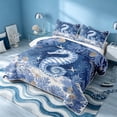 thumbnail image 3 of Erosebridal Ocean Seahorse Coral Bed Spread Queen, Sea Animal Queen Coverlet Set, Navy Reversible 3 Pieces, 1 Quilt and 2 Pillowcases, 3 of 7