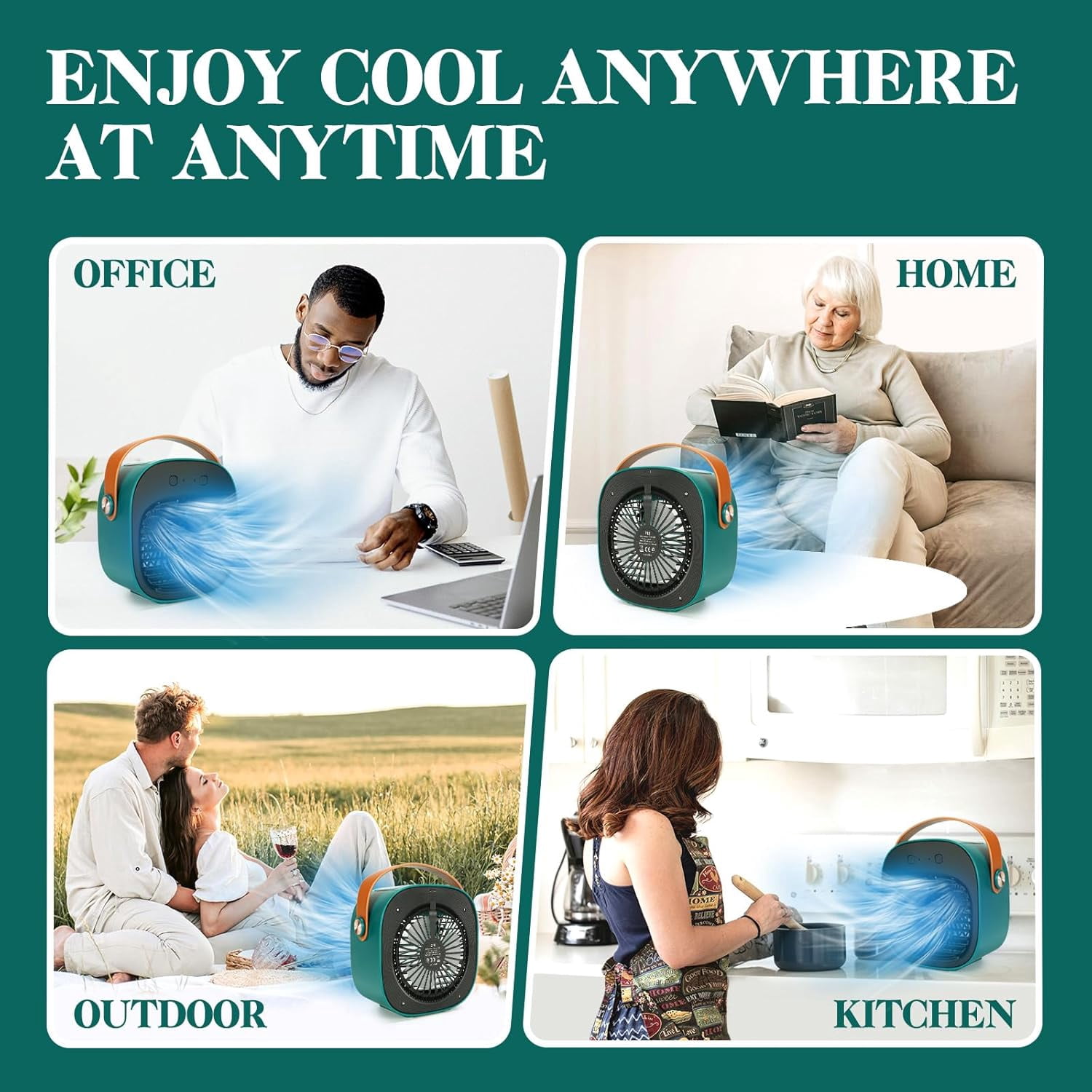 Air Fan Portable, Rechargeable Personal Air Cooler, Quiet Mini Air Conditioner Fan with 3 Speeds, Desk Cooling Fan for Bedroom, Car, Home, Camping, Travel, and Office