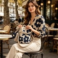 HUISZJ Straw Beach Bag, Floral Pattern Shoulder Bag, Knitted Bucket Bag ...