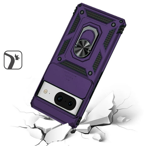 For Google Pixel 8 5G Case with Stand, Camera Lens Protection & 360° Rotate Ring Kickstand, Shockproof Bumper Cover ,Xpm Phone Case [ Purple ]