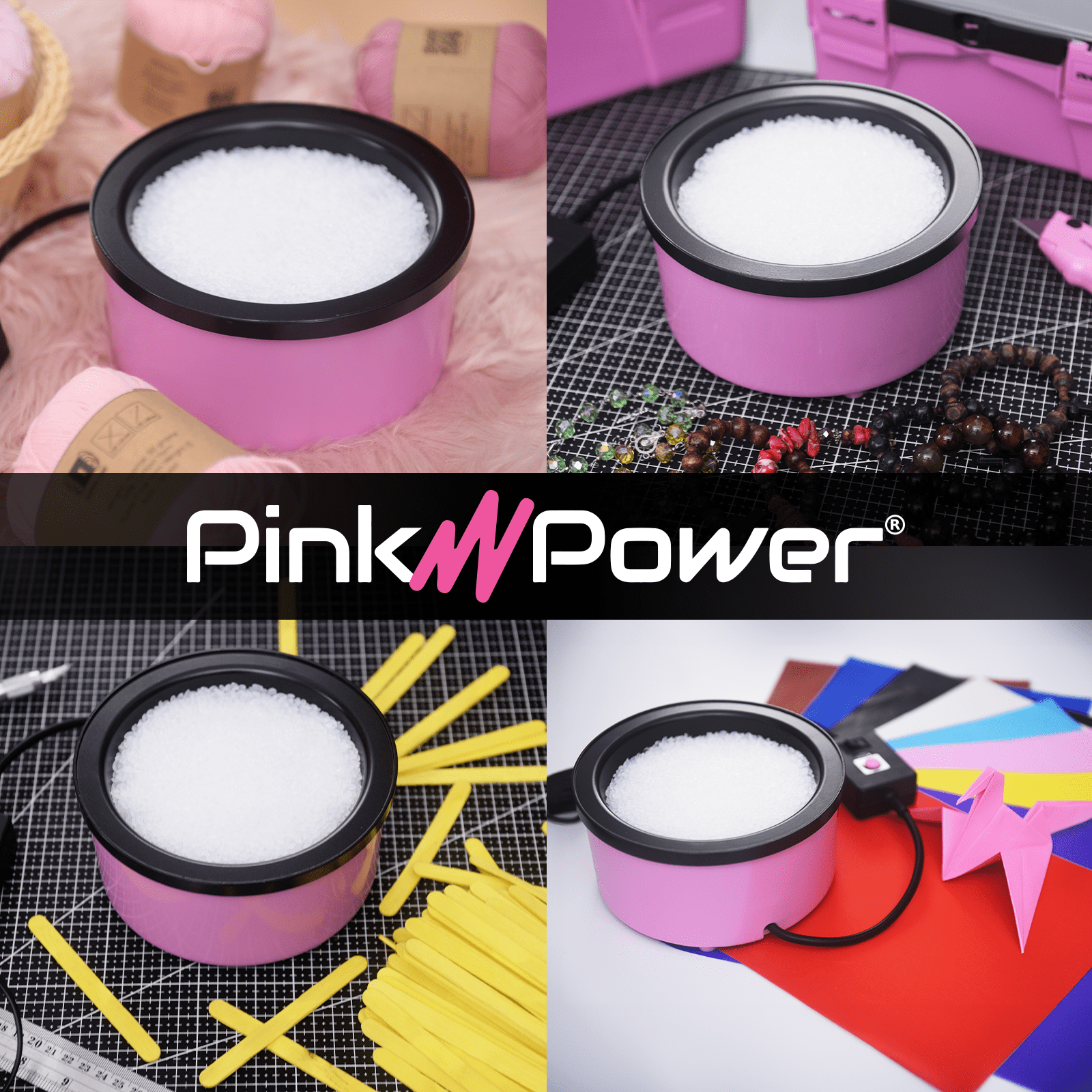 Pink Power Electric Hot Glue Pot for Crafts and 1lb Hot Glue Pellets Hot Melt Glue for Crafting - Adjustable Temp 225-400 F 160ml Hot Glue Skillet for Crafting - Hot Glue Pots for Crafting Glue Buddy