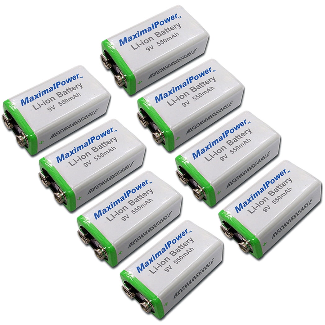 MaximalPower 9 Volt LiIon Rechargeable Battery (8 Pack) HIGH Capacity 550mAh