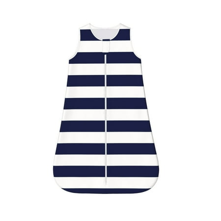 

Fotbe Navy Blue And White Stripes Pattern Sleep Sack - Baby Wearable Blanket with Zipper Extra Soft Cotton Sleeveless Sleeping Bag for Infants-Large