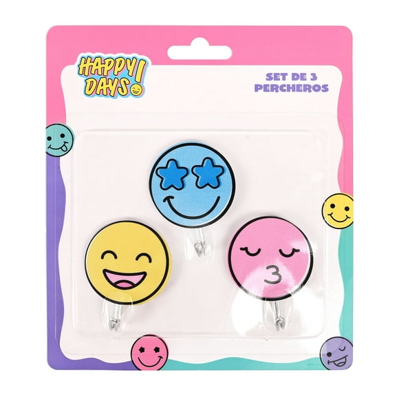 Juego de Percheros Prichos Happy Days! de Plástico y Metal 3 Piezas