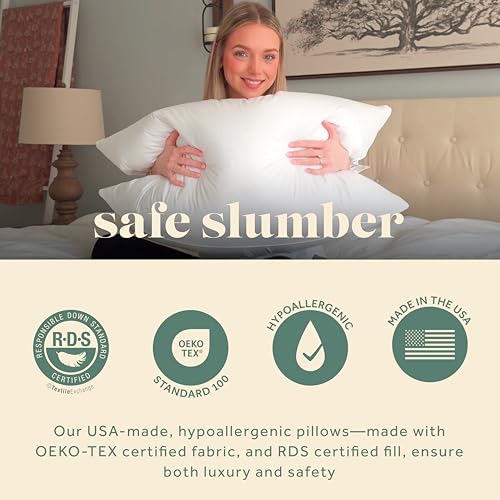 ComfyDown 50/50 Down Feather Blend ComfyDream Bed Pillow for Sleeping, Egyptian Cotton Cover, Made in USA, Queen Size (Queen)