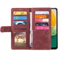 thumbnail image 2 of Wallet Case for Samsung Galaxy A54 5G, 9 Card Holder Slots Zipper Pocket Handbag Case Magnetic Closure Kickstand with Wrist Strap TPU Shockproof Flip Case - Wine Red, 2 of 7