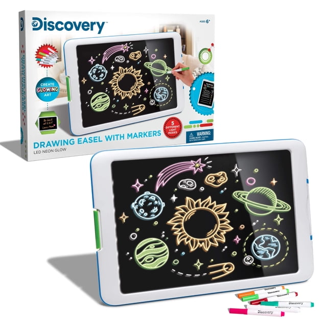 Caballete de dibujo Discovery Kids Neon Glow con 6 rotuladores de colores