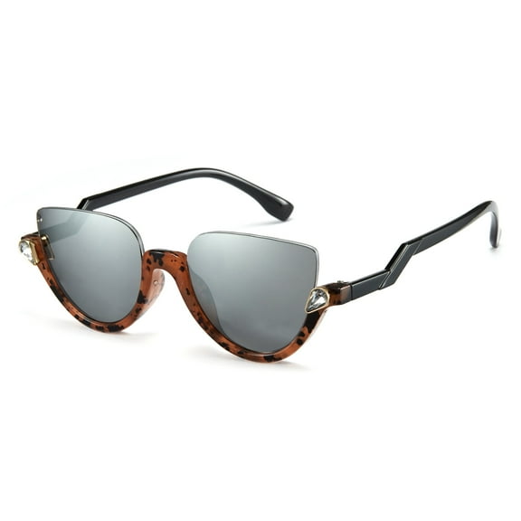 Cyxus Sunglasses for Women Cat Eye Semi Rim UV Protection Trendy Ladies Shades（1079 Silver）