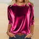 thumbnail image 1 of Ounisa Womens Velvet Tops Trendy Dressy Casual 3/4 Length Sleeve Round Neck Elegant Blouses, 1 of 7