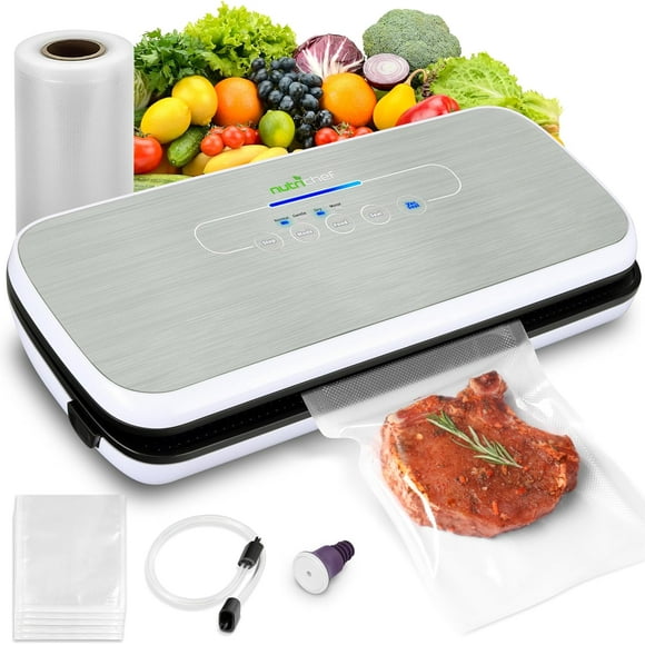 Selladora al Vacío Sistema Automático Nutrichef, Kit de Inicio, Diseño Compacto, Probado en Laboratorio, Modos de Alimentos Secos y Húmedos, Acero