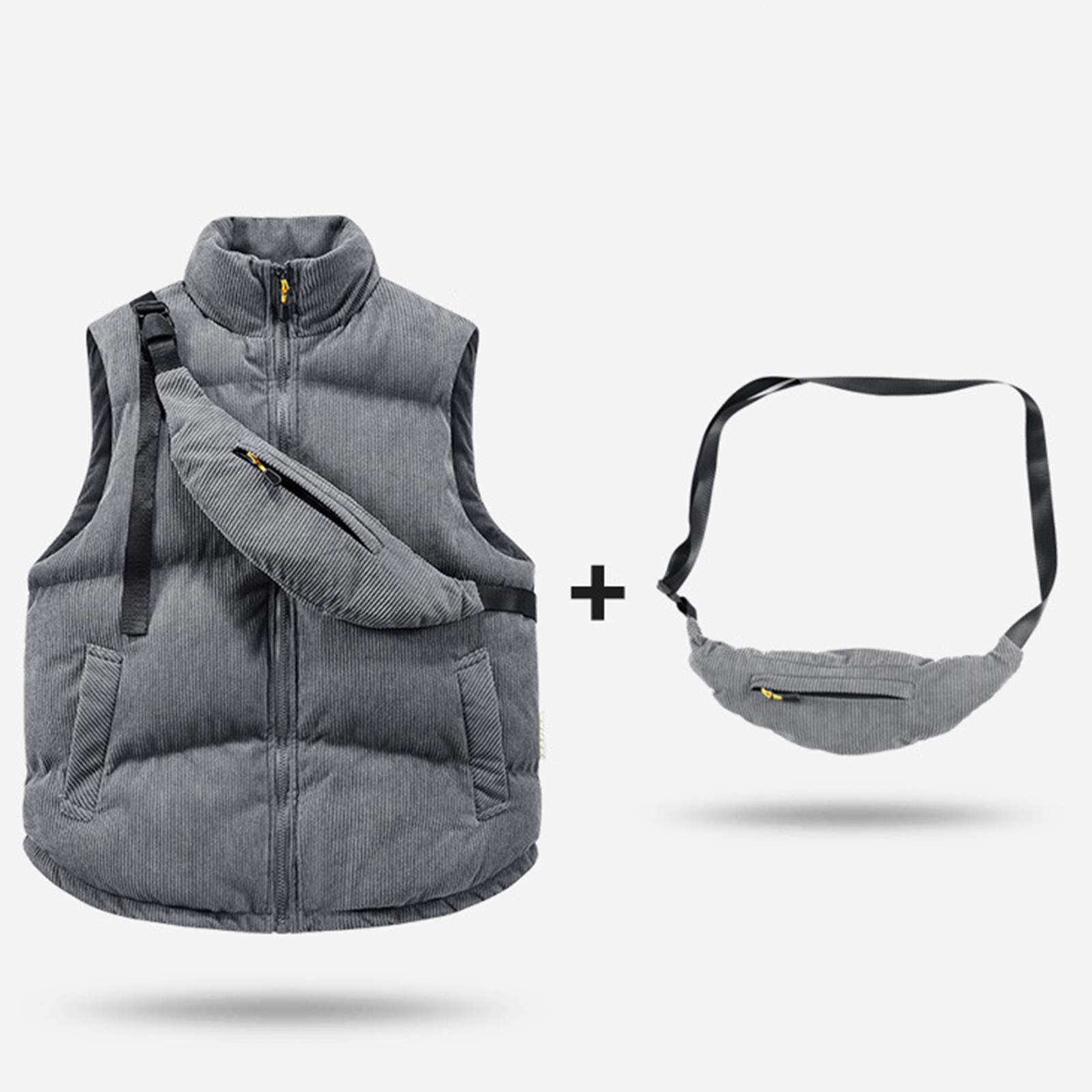 Men's Corduroy Packable Insulated Puffer Vest Outerwear Quilted Water-Resistant Windproof Vest Full Zipper Sleeveless Down Jacket with Pockets Winter Padded Casual Corduroy Jacket Outerwear,Black M