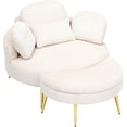 thumbnail image 4 of 43" W Large Accent Chairs with Storage Ottoman, Modern Upholstered Living Room Armchair with 3 Pillows, Comfy Lounge Barrel Chair for Bedroom/Living Room, Corduroy (Beige), 4 of 7