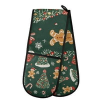 Yayeee Double Oven Mitt Kitchen Heat Resistant Baking 35" x7" Quilted Glove, Yellow Christmas Gingerbread