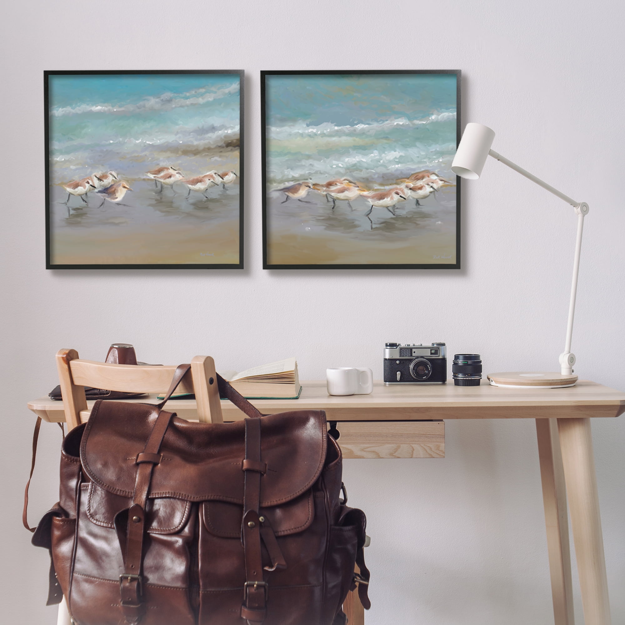 Stupell Sandpipers Flock Summer Beach Sand Animals & Insects Painting Black Framed Art Print Wall Art, Set of 2