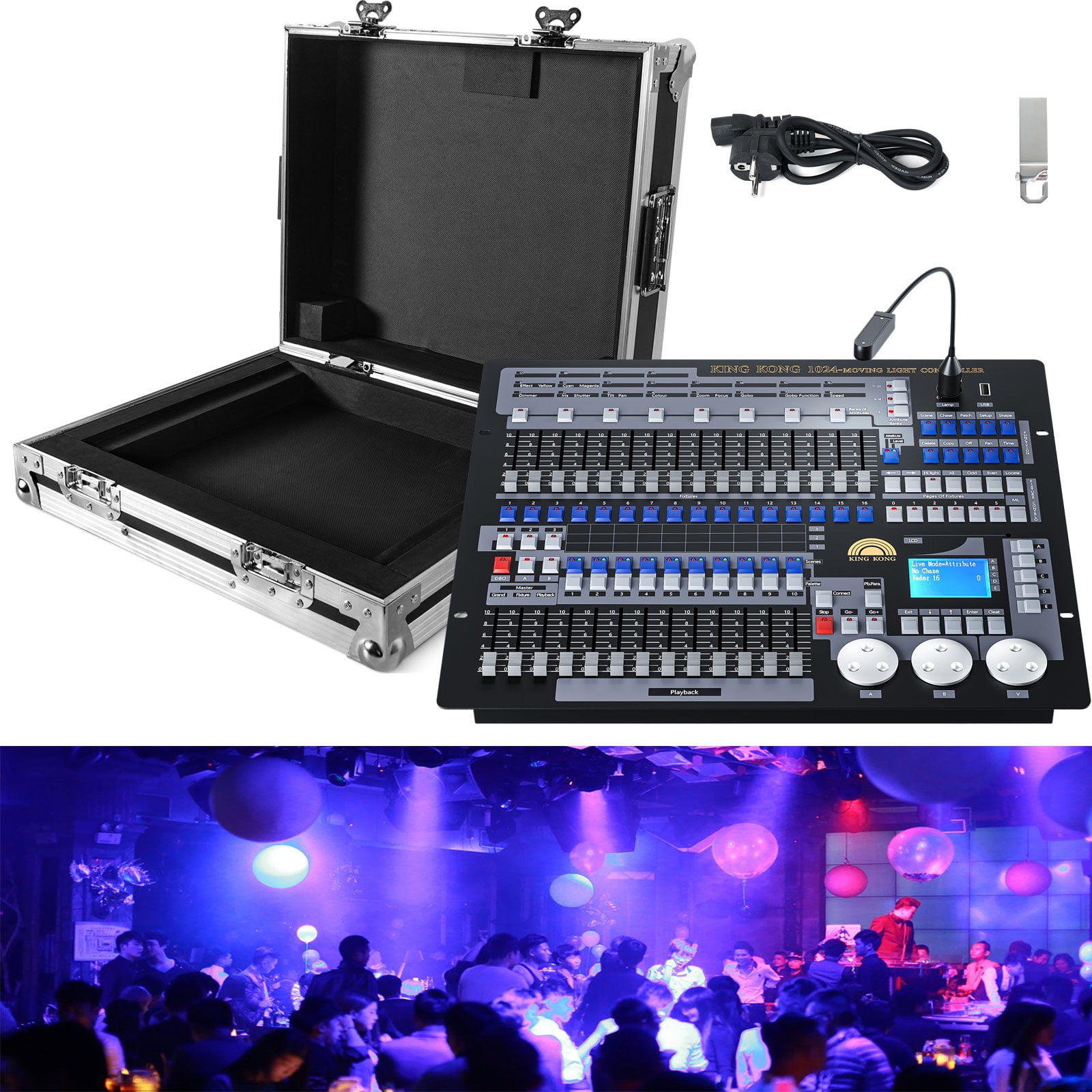 DJ Lighting Controller with Flightcase,Grand Console DMX and MIDI Operator 1024 Channel Lighting Controller for Live Concerts KTV DJs Clubs