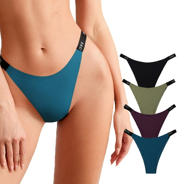 Buankoxy 4 Pack G-String Thongs for Women Panties High Cut Seamless Thong Underwear(Size 5