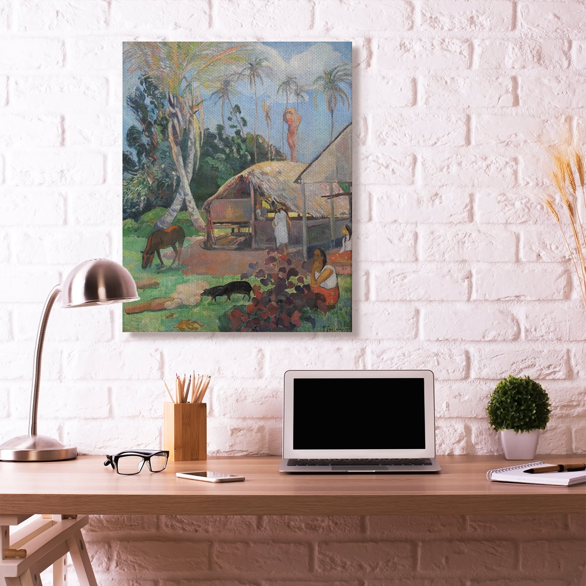 Stupell Home Décor Village Farm Native Figures Classic Painting Canvas Wall Art by Paul Gauguin