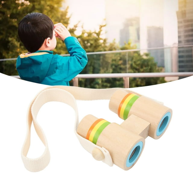 Kids Binocular Telescope, Wooden Binocular Toy Clear Lens Portable Binocular Telescope, Hanging Strap, Adjust Focally, Kids Learning Toy For Camping Bird Watching Sports Events