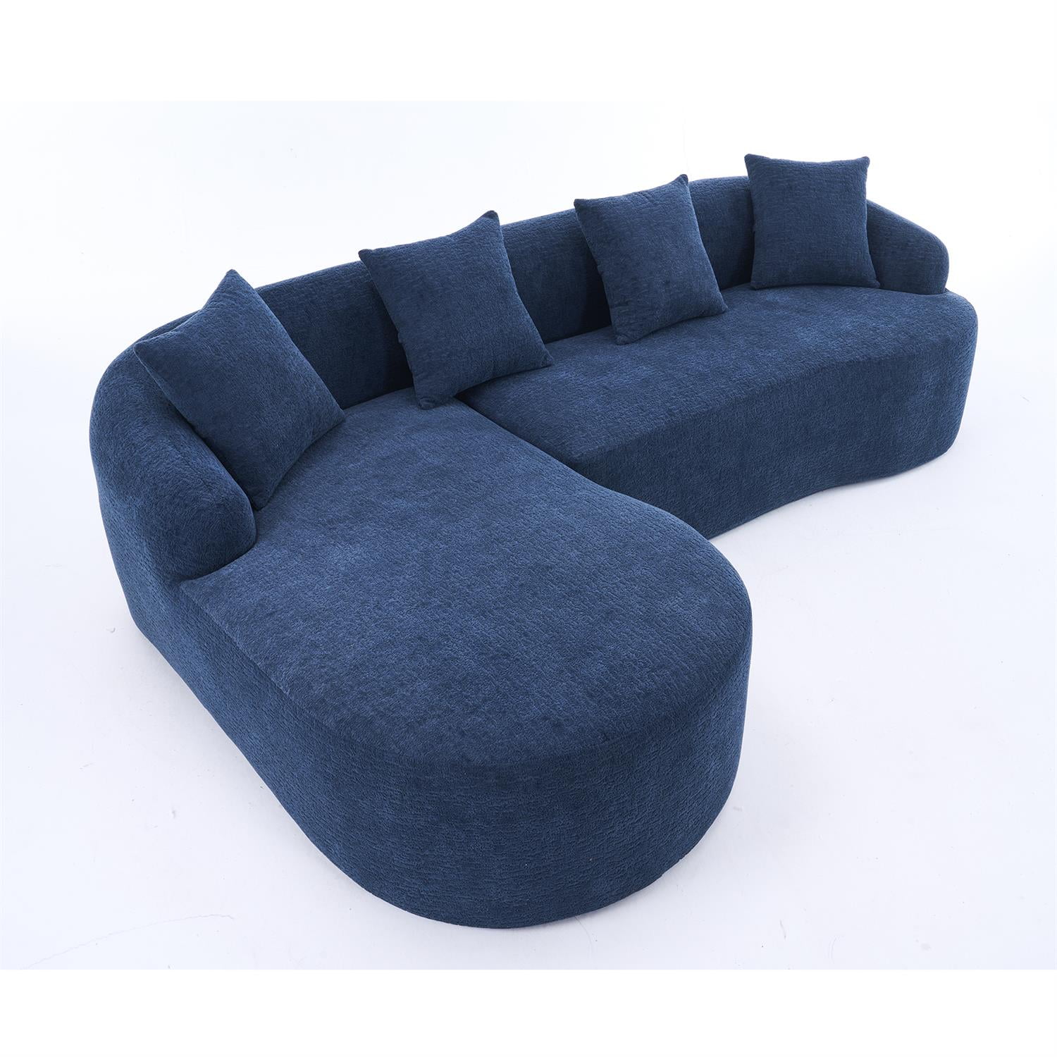 Demi Bonn 98" Cozy L-Shape Sectional Sofa with Curved Chaise, High-Density Foam, Chenille Modular Couch for Living Room, Supports 900 lbs, Blue