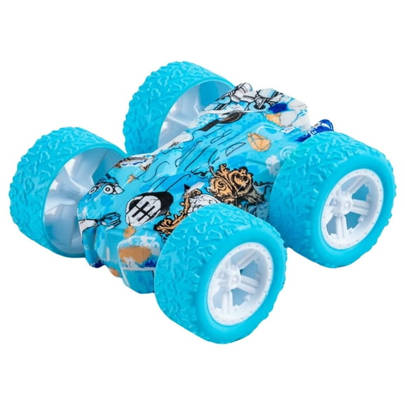 Friction Power Stunt Car Double-Sided Flip Vehicle Tumbling Toy Gift For Boys Age 3 Years Old Blue Plastic Blue
