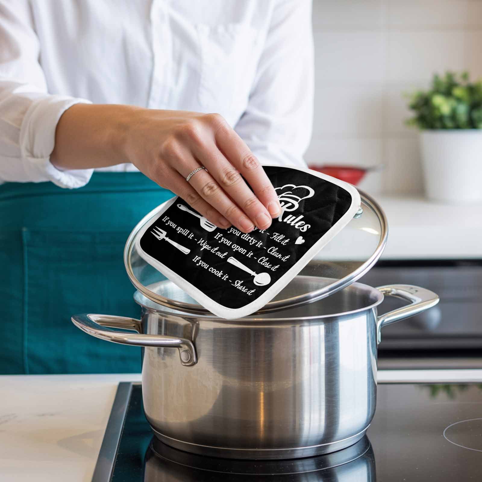 Kitchen Supplies Pot Holders for Kitchen Heatproof Potholder, 3 Pack Black White Chef Hat Love Heart Hot Pads Multipurpose Oven Pads Cloth Potholders Trivet for Cooking Baking