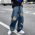 thumbnail image 5 of Pantalones vaqueros rectos rotos con agujeros y bolsillos rasgados para hombre, ropa para hombre, años 2000, baratos, de alta calidad, tallas XS, 5 of 5