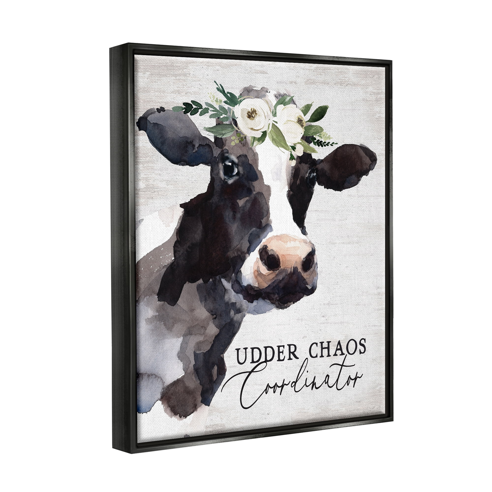 Stupell Industries Udder Chaos Coordinator Phrase Animals & Insects Painting Black Floater Framed Art Print Wall Art, 25 x 31