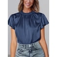 thumbnail image 3 of Blusa PRETTYGARDEN Satín con Volantes y Manga Corta Azul Marino M, 3 of 6