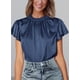 thumbnail image 3 of Blusa de Mujer PRETTYGARDEN Satín con Volantes Manga Corta Azul Marino Talla L, 3 of 6