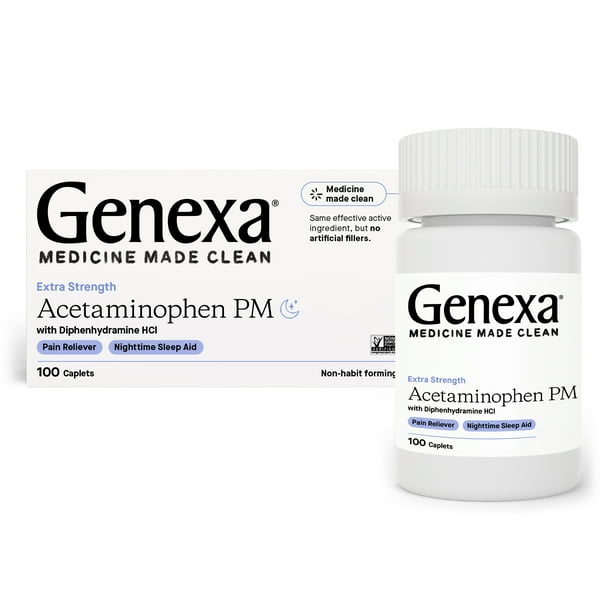 Genexa Extra Strength Pain & Fever PM Acetaminophen & Sleep Aid Caplets