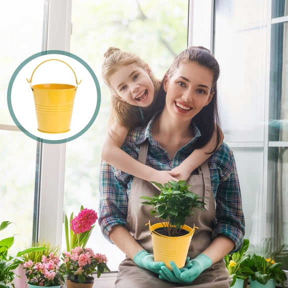 YSNOOWE Set of 3 Yellow Tinplate Buckets for Flowers, Gardening, Landscaping, and Decorative Use