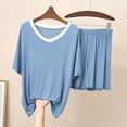thumbnail image 2 of Yeaiivve Bamboo Pajamas Set for Women Color Block Short Sleeve Cooling Tops and Shorts Comfy Soft Summer Pjs Sets Loose Pleated Loungewear Sky Blue,XL, 2 of 7